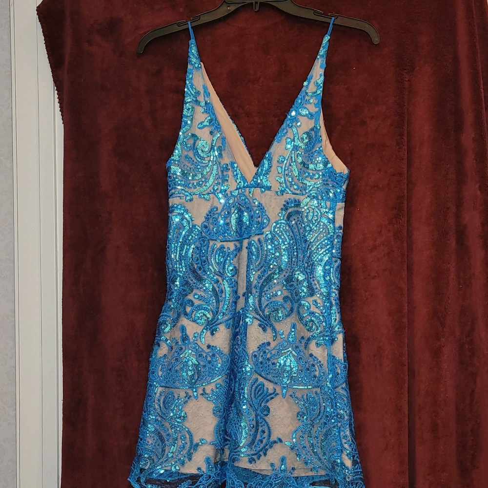 Free People Night Shimmers Ocean Blue Sequin Mini-Dress New With Tag - Picture 10 of 16
